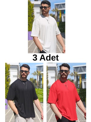 Eydamoon Erkek Çoklu Paket Oversize Süprem %100 Pamuk Kumaş Bisiklet Yaka T-Shirt