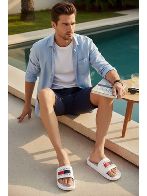 Huzurlu Adımlar Beyaz Eva Taban Erkek Terlik