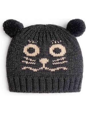 Bulut Anne ve Çocuk Çocuk Bere %100 Yün Ponponlu Hayvan Figürlü Tek Renk Bere 6-10 Yaş