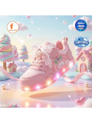 Albishoes Kız Bebek Çocuk Yazlık Hafif Rahat Yumuşak Taban Cırt Cırtlı Işıklı Sneaker Spor Ayakkabı