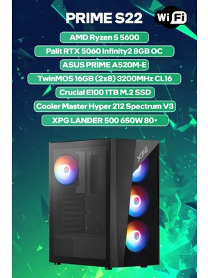 Game Garaj Prime S22 Amd Ryzen 5 5600 16GB RAM 1TB SSD RTX5060 Freedos Oyuncu OEM Paket