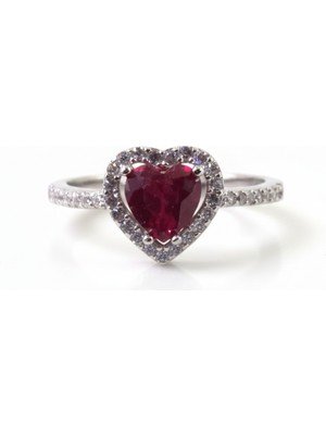 Zeta Jewel 925 Ayar Gümüş Kırmızı Taşlı Kalpli Yüzük- Sevgiliye Hediye, Işıklı Özel Kutulu