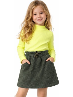 Çikoby Kız Çocuk Yeşil Kırçıllı Örme Kışlık Etek – Cepli, Bel Lastikli ve Bağcıklı
