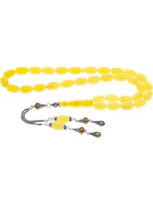 Nagiss 7-12 mm Kapsül Kesim 925 Ayar Gümüş Çift Püsküllü Damla Kehribar Tesbih