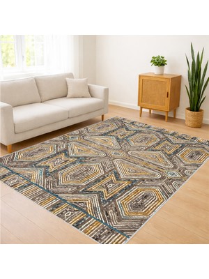 Renkli Geometrik Desenli Salon Halısı Toz Tutmaz Kaymaz Tabanlı Modern Dekorasyon Için - FNL-234