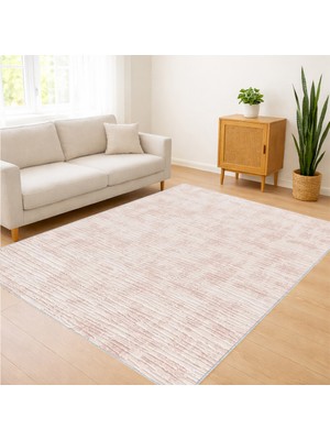Pudra Tonlu Soft Desenli Oturma Odası Halısı Toz Tutmaz Kaymaz Tabanlı Ferah Görünüm - FNL-160