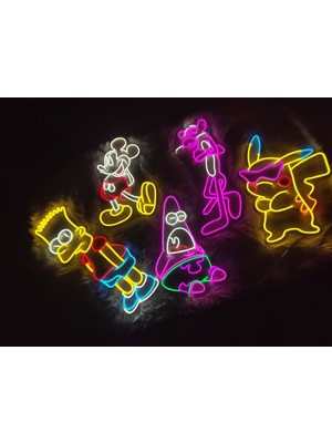 Dekoraven Simpson – Patrick – Pembe Panter – Pikachu – Mickey 5’li Neon LED Set | Dekoratif Figür Neon Tabela