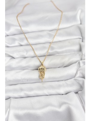 Bsre Gold Renk Deniz Anası Figürlü Zirkon Taşlı Kadın Kolye (316L Çelik)