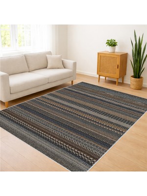 Çizgili Modern Desenli Salon Halısı Yıkanabilir Toz Tutmaz Kaymaz Tabanlı - FNL-209
