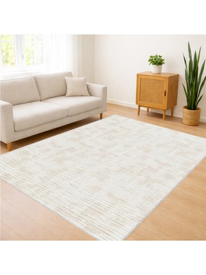 Açık Krem Tonlu Salon Halısı Leke Tutmaz Toz Tutmaz Kaymaz Tabanlı Yazlık Dekorlar Için - FNL-158