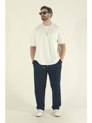 Eydamoon Erkek Lacivert Baggy Kesim Örme Kumaş Bol Paça Eşofman Altı