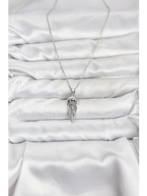 Bsre Gümüş Renk Deniz Anası Figürlü Zirkon Taşlı Kadın Kolye (316L Çelik)