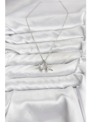 Bsre Gümüş Renk Deniz Yıldızı Figürlü Zirkon Taşlı Kadın Kolye (316L Çelik)