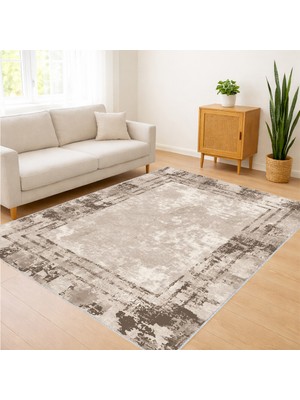 Bej ve Gri Tonlarda Eskitme Desenli Salon Halısı Yıkanabilir Kaymaz Tabanlı Toz ve Leke Tutmaz Dört Mevsim Kullanıma Uygun - FNL-211