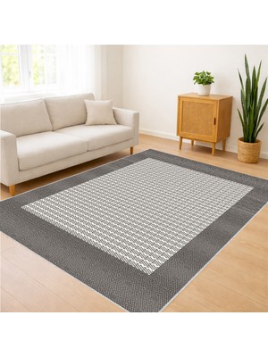 Açık Gri Zeminli Minimal Dokulu Salon Halısı Kaymaz Tabanlı Leke Tutmaz Sade ve Modern Kullanım - FNL-218