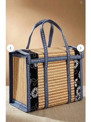 Online Kapında Stil Modern Piknik Dokuma Sepet Hasır Saklama Çantası Kapaklı Bambu Örgülü Sepet Organizer