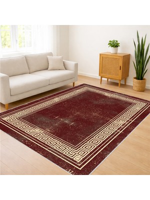 Bordo Klasik Desenli Salon Halısı Yıkanabilir Kaymaz Tabanlı Geleneksel ve Modern Dekor Uyumlu - Fnl-42