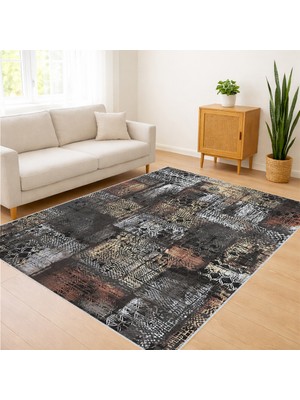 Koyu Tonlarda Yoğun Desenli Modern Salon Halısı Yıkanabilir Leke Tutmaz Kaymaz Tabanlı - FNL-223