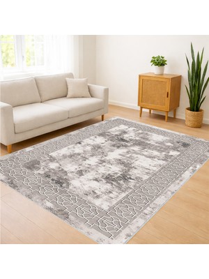 Gri Tonlarda Klasik Eskitme Desenli Salon Halısı Yıkanabilir Antialerjik Kaymaz Tabanlı - FNL-219