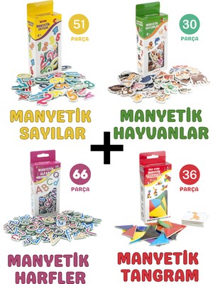 Giffy Oyuncak Manyetik Mıknatıslı 51 Parça Sayılar 30 Parça Hayvanlar 66 Parça Harfler 36 Parça  Tangram