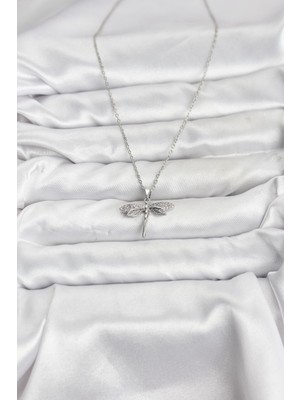 Bsre Gümüş Renk Yusufçuk Figürlü Zirkon Taşlı Kadın Kolye (316L Çelik)