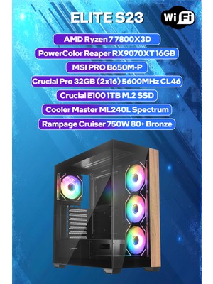 Game Garaj Elite S23 Amd Ryzen 7 7800X3D 32GB Ram 1tb SSD RX9070XT 16GB 240MM Sıvı Soğutma Freedos Oyuncu Oem Paket