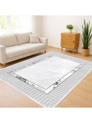 Beyaz Zeminli Ince Çizgili Modern Salon Halısı Toz Tutmaz Antialerjik Kaymaz Tabanlı - FNL-119