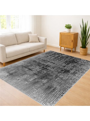 Gri Tonlarda Yoğun Dokulu Modern Salon Halısı Yıkanabilir Kaymaz Tabanlı - SM-475