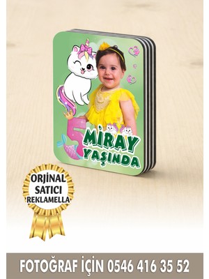 Reklamella Kedi Temalı Kişiye Özel Resimli Doğum Günü Magneti 8x6 cm  10 Adet