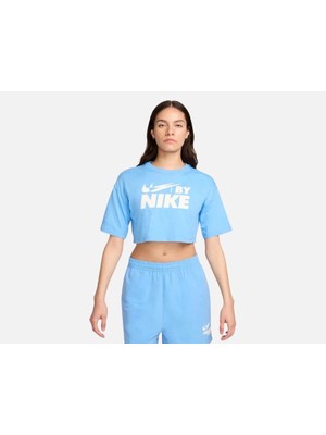 Nike Sportswear Gel Wide Cut & Off Shoulder Cropped Short-Sleeve Mavi Kadın T-Shirt FZ4635-412