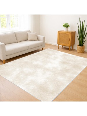 Krem Zeminli Yumuşak Dokulu Sade Salon Halısı Yıkanabilir Kaymaz Tabanlı Ferah Kullanım - SM-346