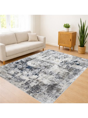 Gri ve Beyaz Tonlarda Eskitme Desenli Salon Halısı Toz Tutmaz Kaymaz Tabanlı Modern Görünüm - SD-1123