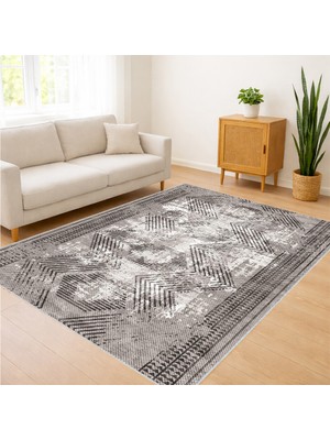 Gri Tonlarda Yoğun Klasik Desenli Salon Halısı Toz Tutmaz Kaymaz Tabanlı Güçlü Stil - FNL-351