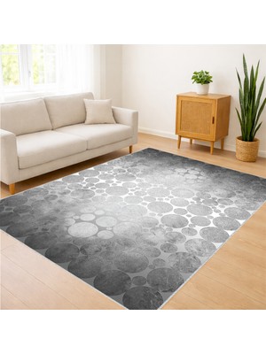 Gri Tonlarda Soyut Dokulu Salon Halısı Yıkanabilir Toz Tutmaz Kaymaz Tabanlı Modern Stil - Sm-80