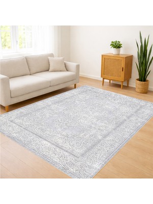 Açık Gri Tonlarda Sade Yüzeyli Salon Halısı Antialerjik Kaymaz Tabanlı - SM-491