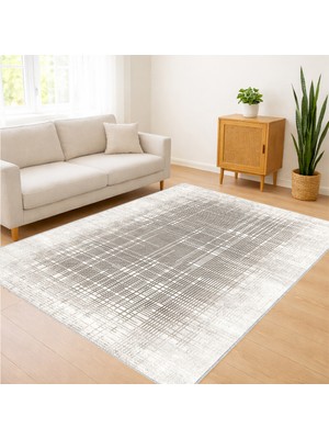 Açık Gri Tonlarda Minimal Dokulu Salon Halısı Yıkanabilir Antialerjik Kaymaz Tabanlı - FNL-306