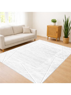 Beyaz Zeminli Sade Yüzeyli Salon Halısı Yıkanabilir Toz Tutmaz Kaymaz Tabanlı Ferah Mekanlar Için - SM-319