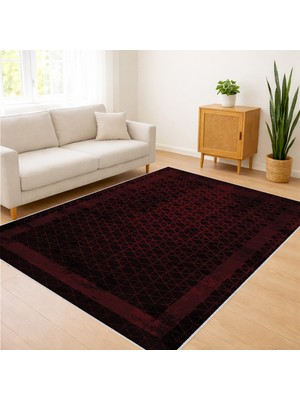 Bordo Tonlarda Klasik Desenli Salon Halısı Yıkanabilir Antialerjik Kaymaz Tabanlı Sıcak Stil - SD-832