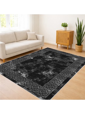 Siyah ve Gri Tonlarda Yoğun Dokulu Salon Halısı Antialerjik Kaymaz Tabanlı Güçlü Görünüm - Sm-33