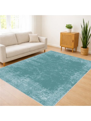 Turkuaz Tonlarda Düz Dokulu Salon Halısı Yıkanabilir Toz Tutmaz Kaymaz Tabanlı Ferah Dekorasyon - SM-301
