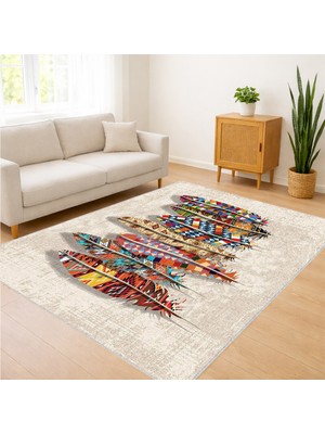 Renkli Modern Soyut Desenli Salon Halısı Antialerjik Kaymaz Tabanlı Enerjik Stil - SM-305
