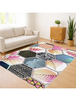 Renkli Geometrik Modern Salon Halısı Antialerjik Kaymaz Tabanlı Enerjik Görünüm - SM-243