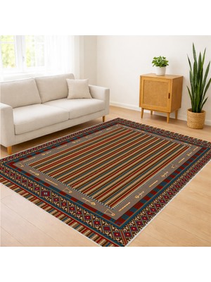 Kahverengi ve Turuncu Tonlarda Klasik Desenli Salon Halısı Yıkanabilir Kaymaz Tabanlı - SM-639