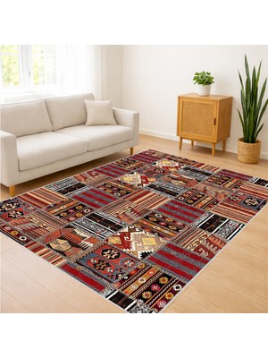 Renkli Patchwork Desenli Salon Halısı Yıkanabilir Antialerjik Kaymaz Tabanlı Enerjik Dekorasyon - RVG1092