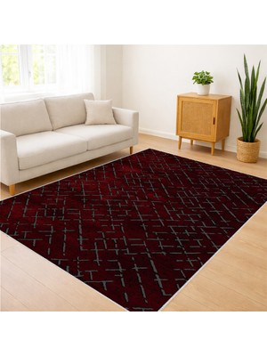 Koyu Bordo Zeminli Klasik Desenli Salon Halısı Yıkanabilir Antialerjik Kaymaz Tabanlı - FNL-321