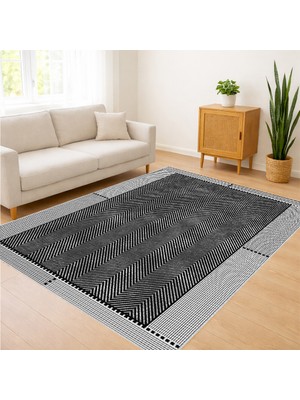 Koyu Gri Tonlarda Dalga Dokulu Modern Salon Halısı Antialerjik Kaymaz Tabanlı - SM-401