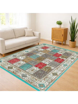 Renkli Patchwork Desenli Modern Salon Halısı Antialerjik Kaymaz Tabanlı Canlı ve Dinamik Görünüm - SM-695