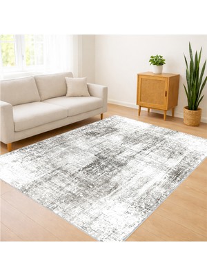 Açık Gri ve Beyaz Tonlarda Eskitme Desenli Salon Halısı Yıkanabilir Toz Tutmaz Kaymaz Tabanlı - SM-184