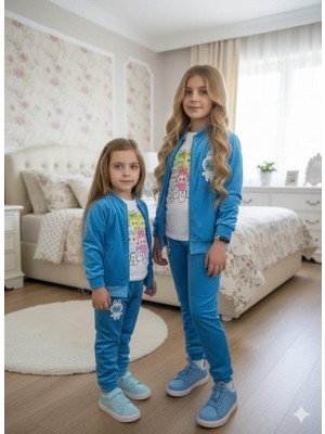 Velina Group Kız Çocuk Alt - Üst Takım 3 Parça Kadife Eşofman Takımı – Labubu Detaylı 💖