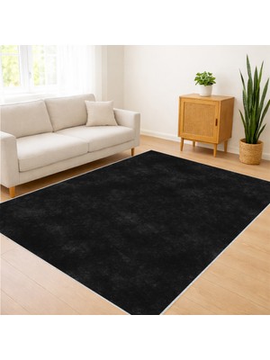 Siyah Zeminli Düz Yüzeyli Salon Halısı Yıkanabilir Kaymaz Tabanlı Güçlü ve Sade Stil - SM-348